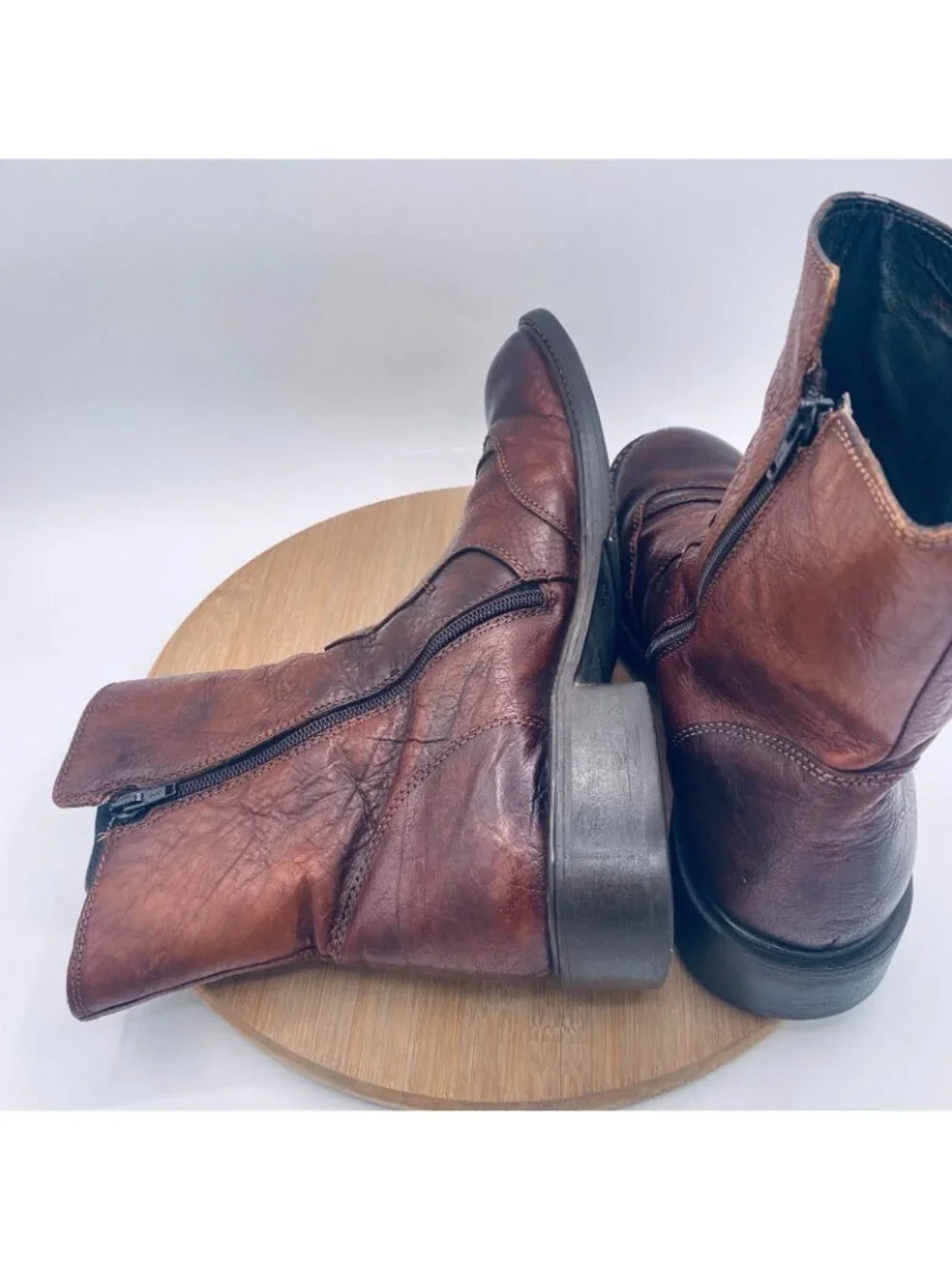 Aldo Shoes Mens 11 44 Brown Leather Cap Toe Ankle Boots Zip Hipster